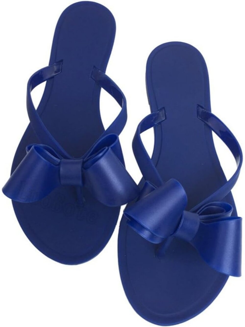 Women's Blue Summer Flip-Flops Big Jelly Bow Beach Cute Flat Dressy Sandals